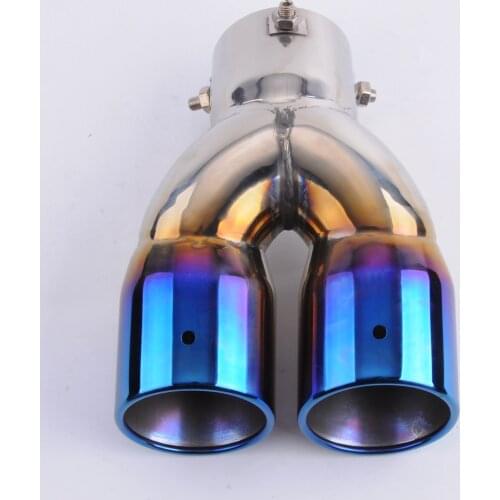For Half Burnt Blue Exhaust Muffler Silencer Dual Tail Tip Pipe 58-70mm Inside [QPA126]