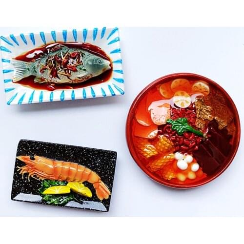 Hot Sale Hand-made Painted Braised Fish Lemon Shrimp 3D Fridge Magnets Tourism Souvenirs Refrigerator Magnetic Stickers Gift
