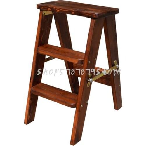 Solid Wood Pine Folding Bench Simple Climbing Stool Folding Stool Kitchen Ladder Stool Dual Purpose Folding Chair Household