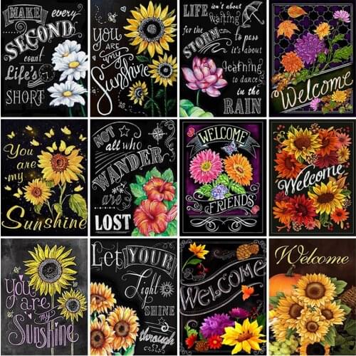 5D DIY Diamond Painting Text Welcome Blackboard Full Square Drill Crystal Flower Diamond Embroidery Picture Needlework Gift