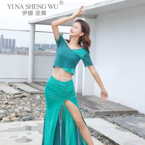 Fashion Oriental Indian Dancing Adult Belly Dance Practice Costume Sexy Top Short/Long Split Skirt WomenTraining Group Clothing
