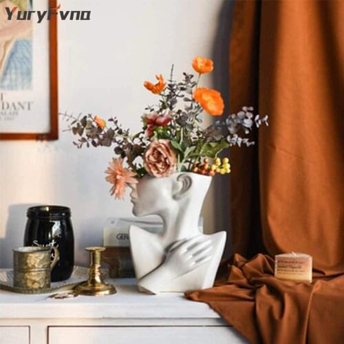 YuryFvna Creative Nordic Modern Art Portrait Living Room Flower Arrangement Ceramic Personality Vase Home Decoration Ornaments