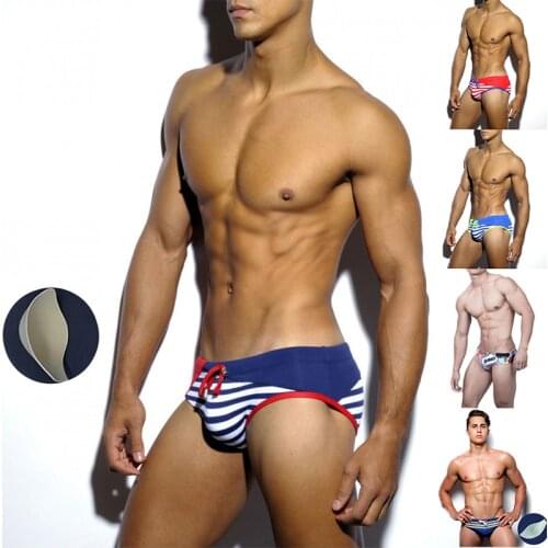 With Pad Swimwear Men 2021 Summer Swimsuit Men Brief Beach Sexy Mens Swim Brief Swimwear Bikini Sexi Swimsuit Mens Swim Trunks