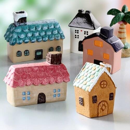 Cute Resin Small House Decoration Creative MINI Imitation Trees Antique House Model Livingroom Bar Desktop Exquisite Handicrafts