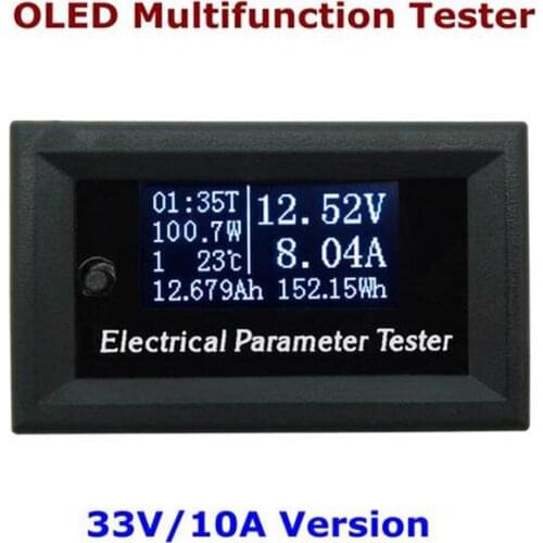 33V 10A 7in1 OLED Multifunction Tester Voltage Current Time Temperature Capacity Voltmeter Ammeter Electrical Meter