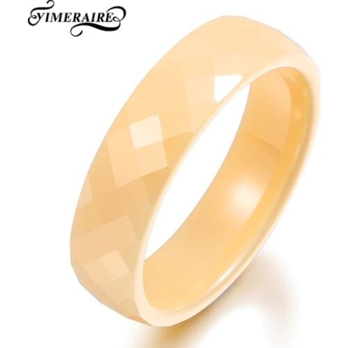 Fashion Elegant Yellow Cutting Ceramic Ring 6MM Jewelry For Women Not Fade Classic Wedding Engagement Party Gift