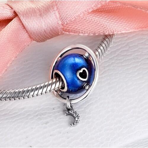 Moon Around the Earth Charm 100% 925 Sterling Silver Beads For Jewelry Making Fit Bracelets Necklaces DIY Gift for Women 021341