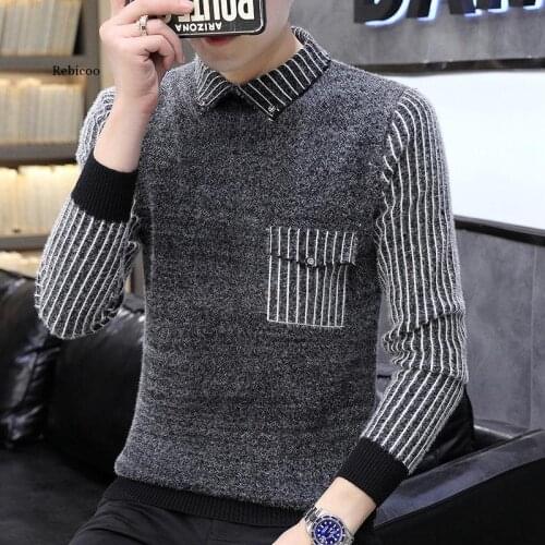Men Clothes Autumn Winter Warm pullover Top Long Sleeve Plain Sweater Fashion Knitted gentleman Outfit