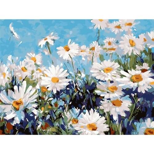 Frameless White Flowers DIY Painting By Numbers Modern Wall Art Picture Acrylic Paint Unique Gift for Home Decor 40x50cm Artwork