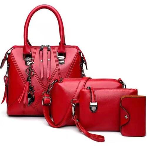 Conjunto de bolsas femininas, 4 peças, fashion, bolsa de mão, 5 cores, quatro peças, couro, bolsa de ombro, tote, bolsa mensagei