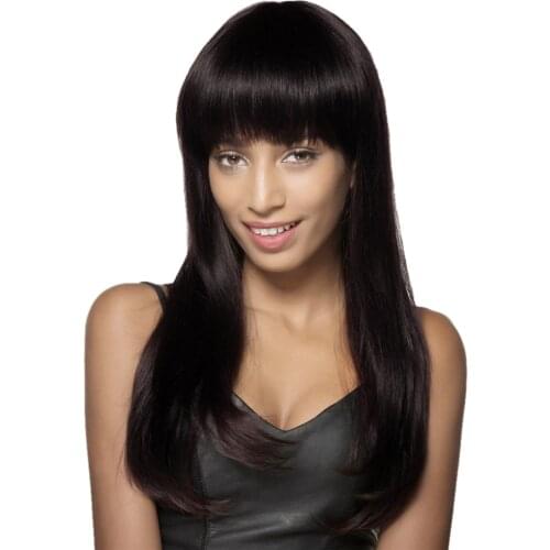 Natural Long Straight 70% Real Human Hair Wigs Cap RESISTANT Black