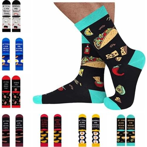 Fashion Hip-Hop Man Socks Cartoon Food Hamburger Bacon Sushi Fried Egg Cotton Socks Funny Colorful Letters Happy Male Crew Sox