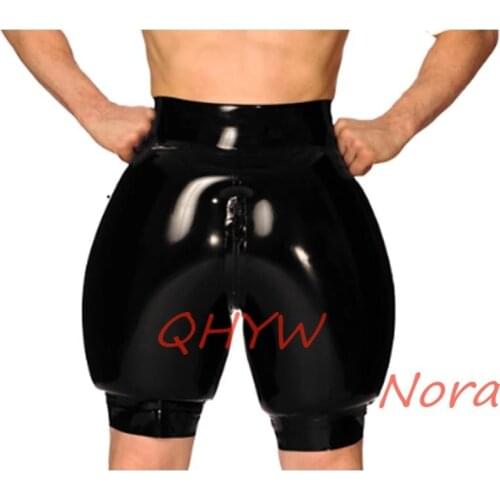 New Latex Rubber Handmade Double Layer Underpants Wetlook Black Men Boxer Shorts Briefs Material Underwear Size XXS-XXL