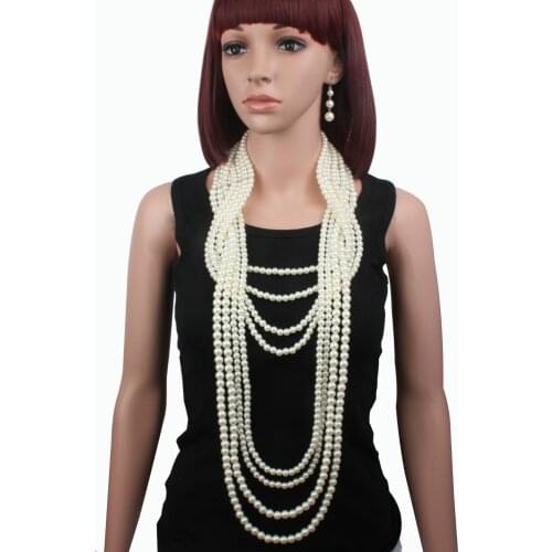 New Bohemian Boho Wedding Imitation Pearl Jewelry Sets Luxury Long Multi Layer Handmade Pearls Necklace Women Earrings Sets