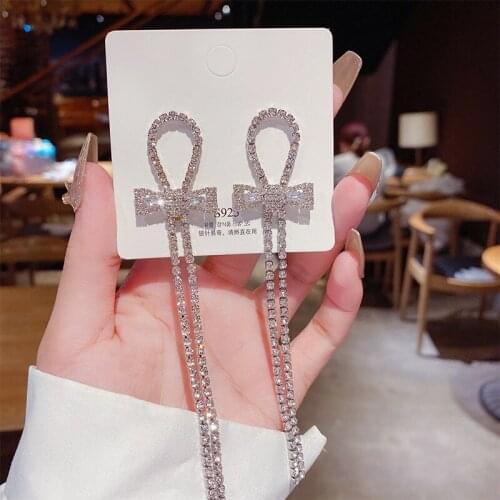 New Long Tassel Crystal Drop Earrings for Women Bijoux Hollow Rhinestone Earrings Jewelry Gifts