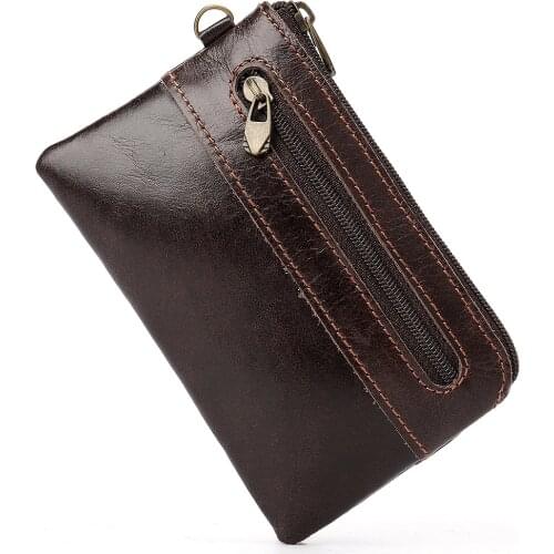 New Genuine Cowhide Coin Purse Men Retro Zipper Pouch Genuine Leather Male Change Purse Money Bag Mini Zero wallet Key Bag