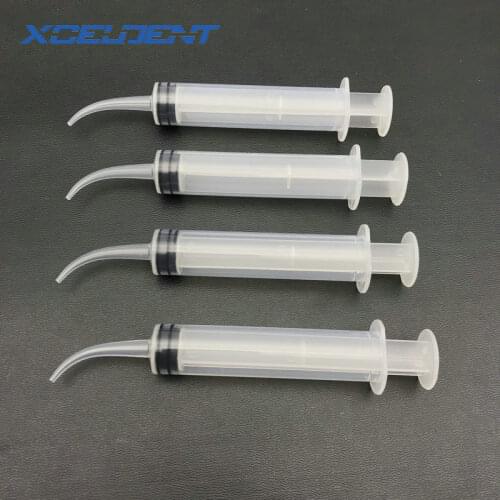 4Pcs/Set Disposable Transparent Dental Irrigation Syringe With Curved Tip 12cc Dental Care
