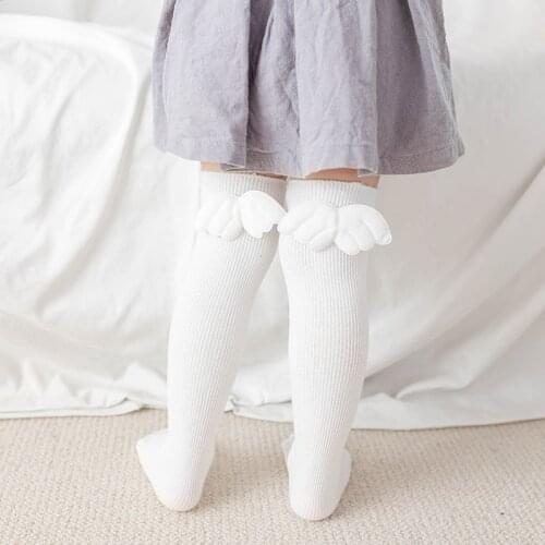 1-8Y Baby Girls Angel Wings Socks,Solid Color Cotton Knee High Socks Long Tube Socks Autumn Winter Children’s Kids Stockings