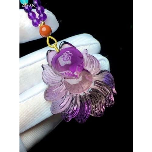 Ametrine Natural Purple Amethyst Quartz Fox Carved Pendant 43.37.15mm Women Men Amethyst Fox Necklace Jewelry AAAAA