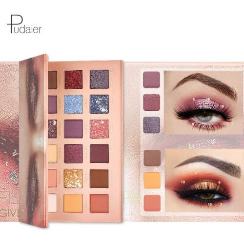 Pudaier 18 colors Eyeshadow Pallete Variety Mermaid Palette of Shadows Glitter Eyeshadow High Quality Waterproof of matte shadow
