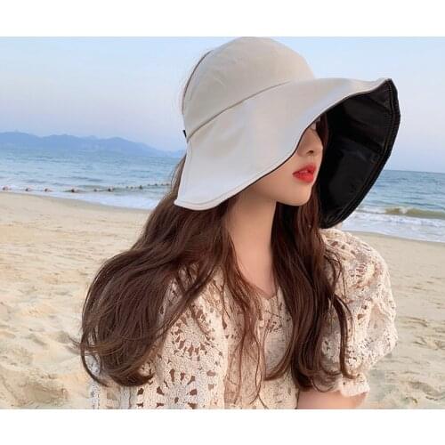 K172 Womens Summer Hat UV Protection Fashionable Panama Big Brim Cap Beach Sunhats Wild Empty Top Hat Ponytail Hat Vacation