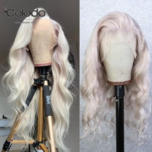 Platinum Blonde Lace Front Human Hair Wigs Pre Plucked Remy Purple Red Loose Wave Wig Glueless Transparent Lace Wigs COLODO