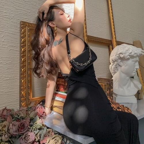 Sexy Black Strappy Backless Dress Women Bodycon Party Midi Dress Spaghetti Strap Beach Party Wrap Dress