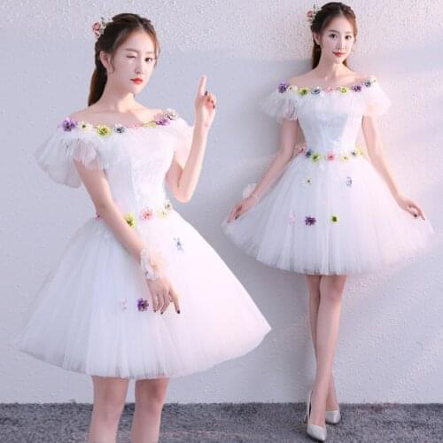 Bridesmaids Dresses Host Dance Costume Vestidos De Fiesta Multi-Layer Fluffy Puff Sleeve Dress Wedding Dress White Blue Dress