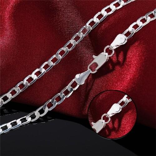 925 Silver 4MM Flat Necklace Chains For Men Women Fashion Jewelry Accessories Gifts