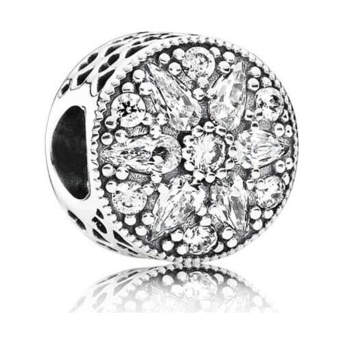 Genuine 925 Sterling Silver Bead Charm Openwork Radiant Bloom With Crystal Beads Fit Pan Bracelet & Necklace Diy Jewelry