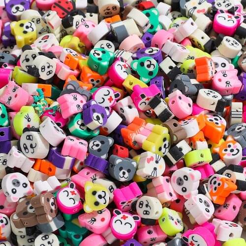 40pcs/lot Mixed Animal Bear Dog Cat Pig Shape Polymer Clay Spacer Beads for Jewelry Making Bracelet Handmade Accessories