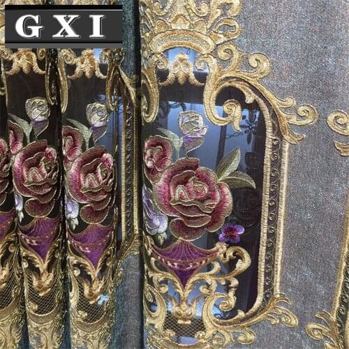 GXI Luxury Semi-Blackout Embroidery Curtains for Living Room Nordic Chenille Finished Product Flower Beige Tulle Villa