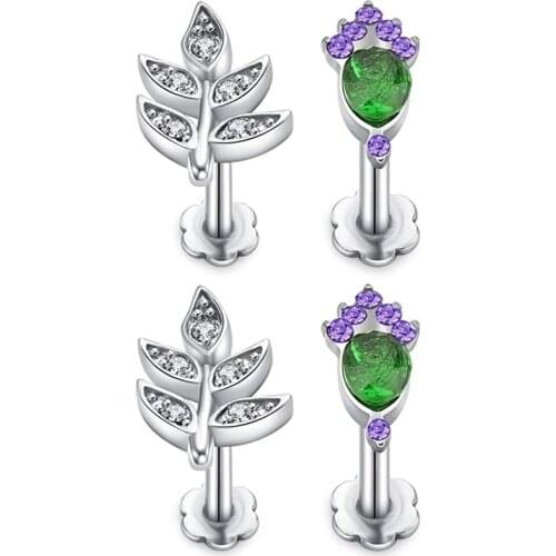 16G 2Pairs Stud Earrings Cartilage Tragus Earrings Stainless Steel Barbell Studs Helix Earring Body Piercing for Women Men