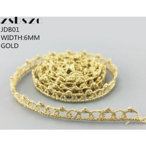 6MM Width 10Yards Gold/BLACK/WHITE Lace Ribbon Trim Pendant Glitter Dress DIY Lace Necklace Accessories