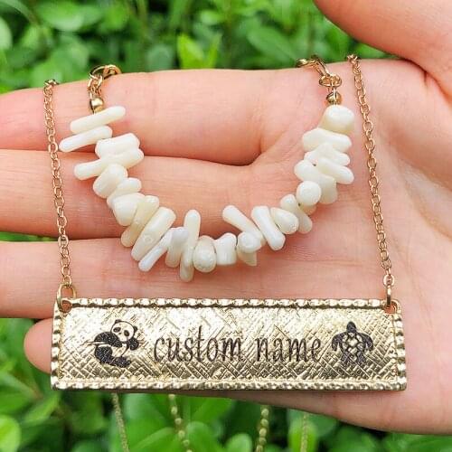 SAY Custom Name Hawaiian Vertical Pendant Gravel Coral Charm layered Chain Necklace Woman Jewelry Collier Femme Choker ожерель