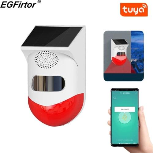 Solar Strobe Light With TUYA WiFi PIR Detector Siren APP Notification 120db Sound Security Siren IP65 For Home Farm Barn Villa