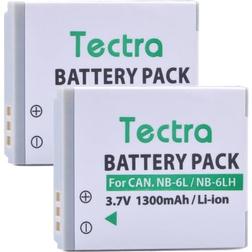 Tectra 2Pcs 1300mAh NB-6L NB-6LH Battery for Canon PowerShot sx230 D10 D20 sx260 ELPH 500 HS S90 SD770 SD980 NB6L Battery