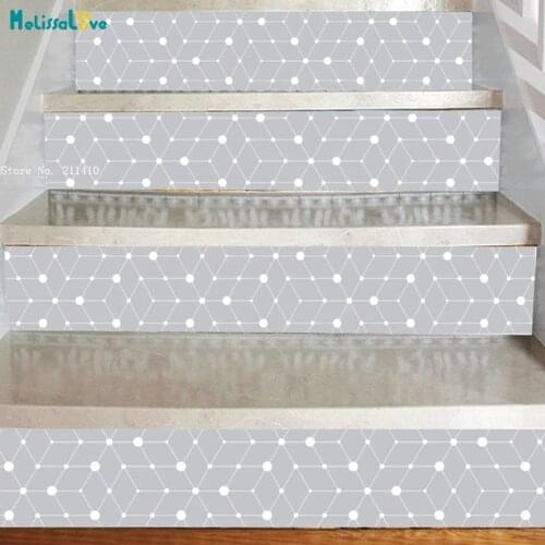 Technological Pattern With Dots Connected by Lines Stairs Stickers Home Decor Vinyl Decals Waterproof 6 Murals YT6249