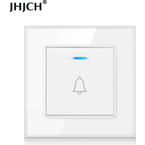 Type 86 embedded 110V/220V wired hotel doorbell, home doorbell switch wall button with LED indicator tempered crystal glass pane