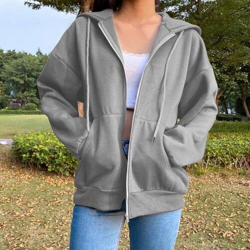 Fall Spring Womens Hoodies Casual Womens Loose Zip Up Womens Sweatshirts Long Sleeve Hooded E-Girls Pullover Streetwear Y2k