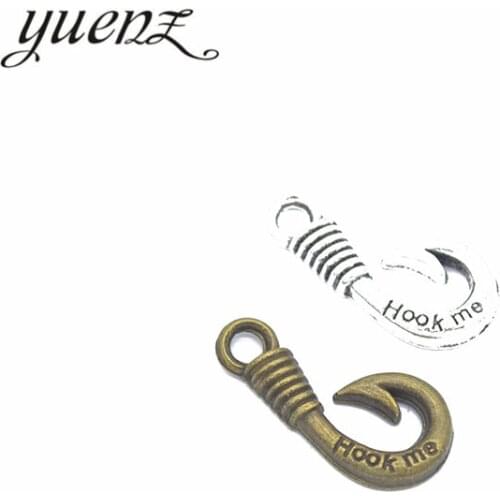 YuenZ 15pcs Charms Fish hook Antique Silver Plated Bronze Metal Pendants Antique Jewelry Making DIY Handmade Craft 25*12mm H32