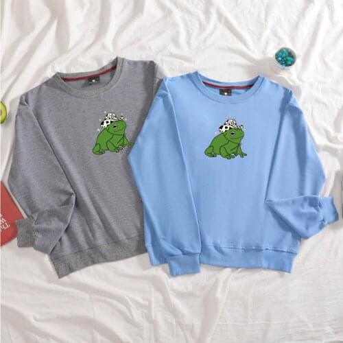 Women Punk Cute Frog Goth Clothes Cotton Vintage Sweatshirt Plus Size Aesthetic Hoody Harajuku Print Pullover Gothic Sweatshirts