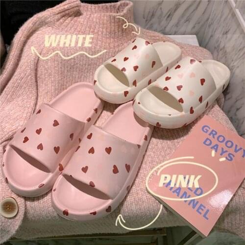 2021 Ladies New Slippers Indoor Thick-soled Household Sandals Summer Fashion Korean Slippers EVA Heart-shaped Non-slip Slipper