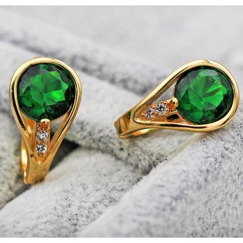 New Statement Hot Fashion Jewelry Hoop Earrings Women Bohemian Gold Earrings Green Zircon Indian Water Drop Earrings OBS1532