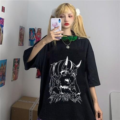 Womens HipHop T-Short Sleeve Loose Harajuku Top Toop Punk Summer Vintage Cartoon Anime Print Women Devil Dropshipping Clothing