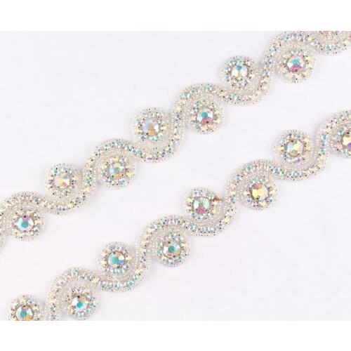 10Yard Top Grade Colorful Round Rhinestone Applique Trim Luxury Hot Fix Beaded Crystal Trimming For DIY Girl Wedding/Bridal Belt