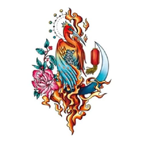 125MM×200MM Waterproof Ancient Style Ukiyo-e Tattoo Sticker Fire Phoenix Half Arm Flower Arm
