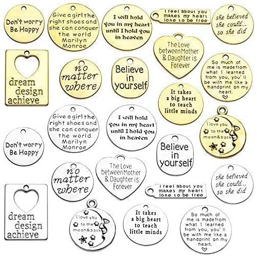24Pcs Inspirational Word Charms Antique Motivational Messages Charm Findings for DIY Necklace Bracelets Art Craft Jewelry Making