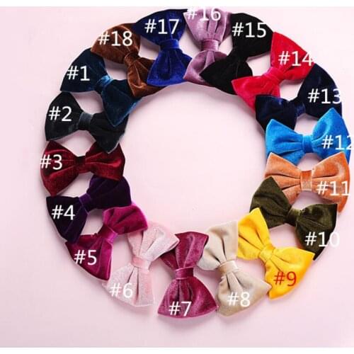 10x7.5cm Large Solid Velvet Bows Hair Clip Or Skinny Nylon Headband 18 Colors 60Pcs/lot
