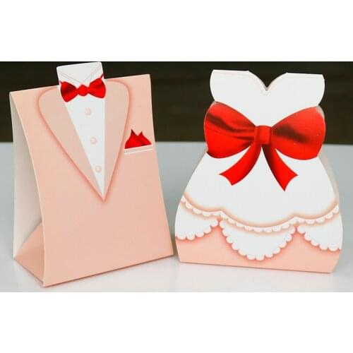 Pink 3pcs Bride and 3pcs Groom Paper Box Wedding Favor Candy Boxes Birthday Party Package Gift Box Chocolate Candy Paper Bag